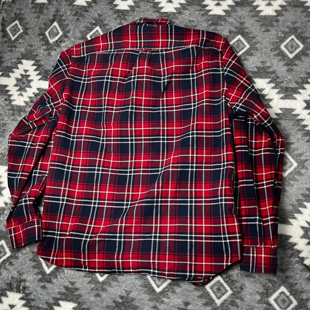 J.Crew Vintage Oxford Plaid Shirt Red Navy White Tailored Mens Large L